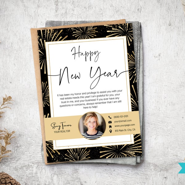 Realtor Happy New Year Card | Real Estate Marketing | Realtor marketing | Realtor Thank You | Thank You Card  | Printable New Year Card