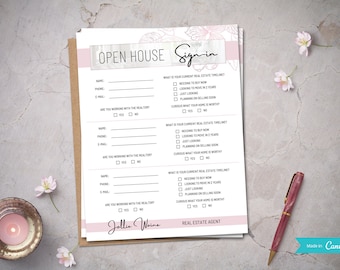 Open House Sign-In Sheet | Realtor Marketing Materials | Realtor Sign-In Sheet | Real Estate Marketing  |  Open House | Canva Template