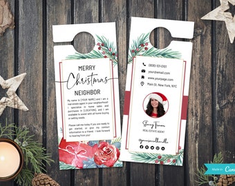 Deurhanger voor onroerend goed | Moderne buurtmarketing | Buurtflyer | Introductiebrief agent | Vrolijk kerstfeest buurman