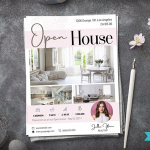 Folleto de puertas abiertas / Folleto de bienes raíces / Folleto recién incluido / Folleto de agentes inmobiliarios / Marketing de agentes inmobiliarios / Plantilla de puertas abiertas / Plantilla Canva