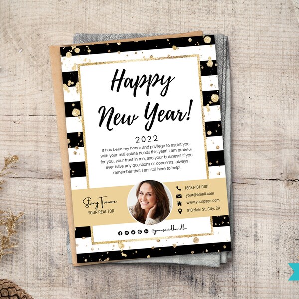 Realtor Happy New Year Card | Real Estate Marketing | Realtor marketing | Realtor Thank You | Thank You Card  | Printable New Year Card