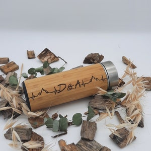Personalized thermal mug mountains | Cup drinking cup made of stainless steel and bamboo with tea strainer | Coffee mug to go | Gift for him and her