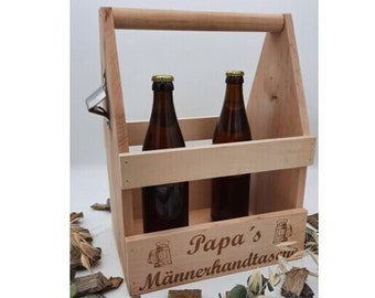 Vatertags Geschenk Papa | Holzkiste Getränketräger mit personalisierter Gravur | Bier Geschenk | Bierträger oder Männerhandtasche