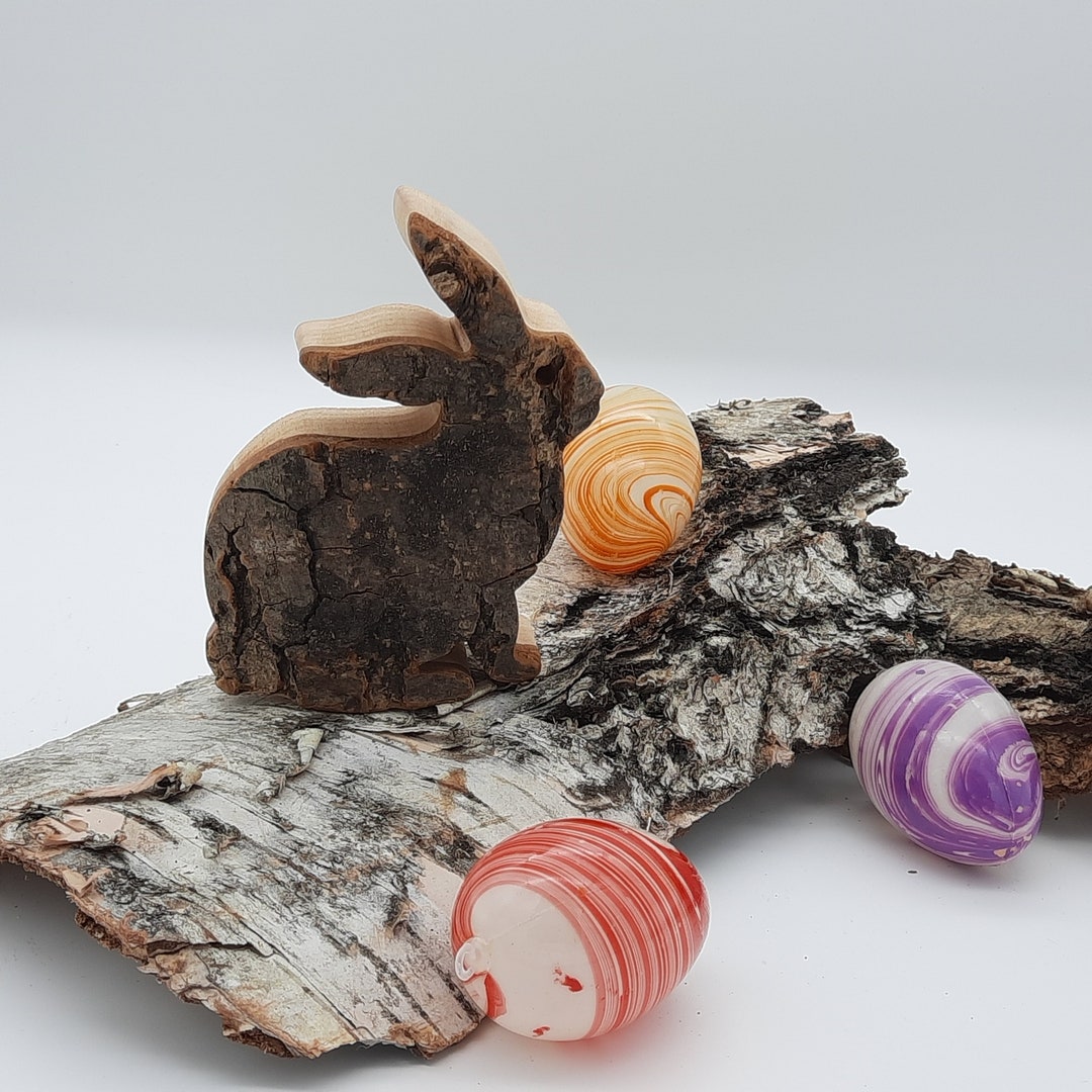 Decoration Easter Bunny Bark Wood, Made of Alder or Spruce Wood, Rabbit