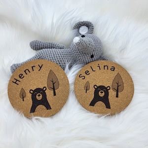 Korkuntersetzer personalisiert | Platzkarten Kindergeburtstag | Gastgeschenk | Tischdeko Party | Tiermotiv mit Namen