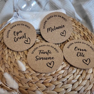 Sottobicchiere in sughero personalizzato | Segnaposto per matrimonio | Regalo ospite | Decorazione della tavola | Targhette portanome per matrimoni, battesimi o compleanni