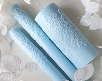 Thick Pillar Candles, white pillar candle, wedding unity candles, pillar candle set, ritual altar candlestick, candles with lace