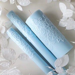 Thick Pillar Candles, white pillar candle, wedding unity candles, pillar candle set, ritual altar candlestick, candles with lace