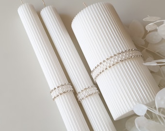 Juego de velas de boda "Unity": velas blancas de pilar con estética para ceremonias de boda y decoración de despedidas de soltera.