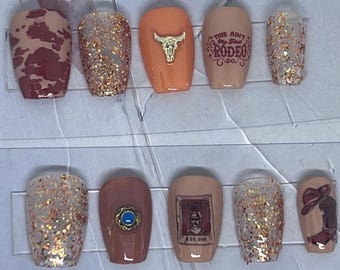 Rodeo Press on nails/ Vaquera press on nails/ Brown Nails/ Glitter Nails/ Cowgirl press Nails