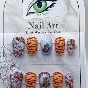 Sail with tigger and Pooh inspired  press on nails/ Winnie the Pooh Nails/ Tigger NailsDisney nails/ Orange Nails/ Sea Nails