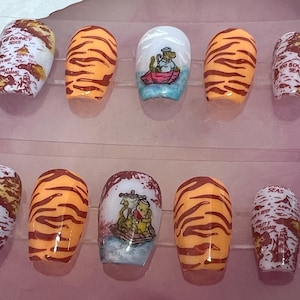 Sail with tigger and Pooh inspired  press on nails/ Winnie the Pooh Nails/ Tigger NailsDisney nails/ Orange Nails/ Sea Nails