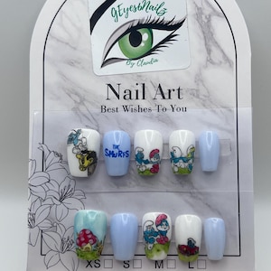 The Smurf inspired press on nails/ Cute nails/ Summer Nails/ Press on Nails/ Fake Nails/ False Nails/ Handmade Press on nails