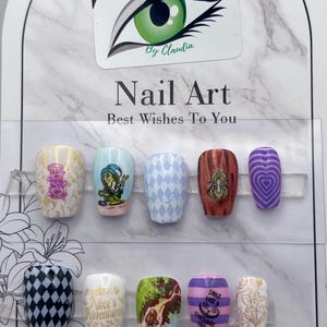 Alice in wonderland inspired press on nails/ Disney nails/ Mad hatter nails/ Cute nails
