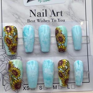 Sunflower Press on Nails/Flower Nails/Summer Nails/Cute Nails