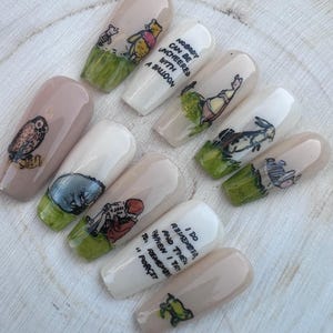 Winnie the Pooh and Friend Disney Inspired  press on nails: Biege Gel Nail Art