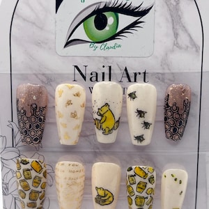 Winnie the Pooh Inspired  press on nails/ Honey Nails/ Bee Nails/ Disney Nail