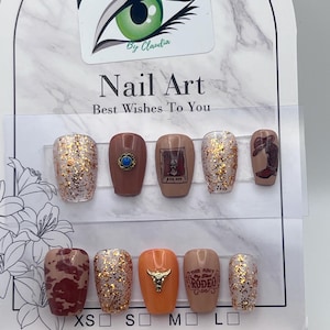 Rodeo Press on nails/ Vaquera press on nails/ Brown Nails/ Glitter Nails/ Cowgirl press Nails