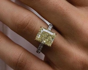 Canary Yellow Radiant Cut CZ Diamond Solitaire Birthday Gift For Her Wedding Ring For Women