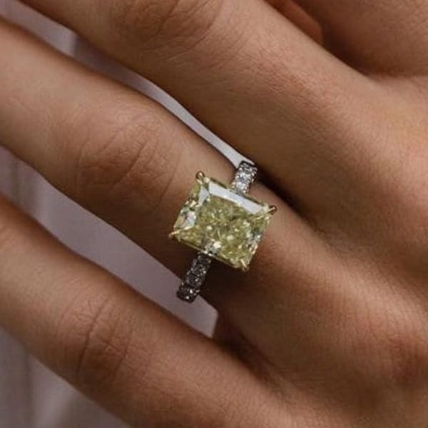 Canary Yellow Radiant Cut CZ Diamond Solitaire Birthday Gift For Her Wedding Ring For Women