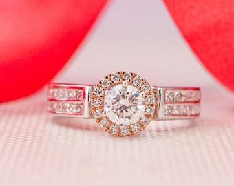 Awesome White Round Cut CZ Diamond Solitaire Halo Party Wear And Best Wedding Bride Ring
