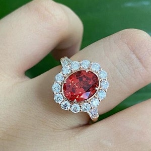 Red Oval Cut Diamond Halo Ring | Custom Order in Silver, Gold with Moissanite & Lab Grown Diamond (As per order)