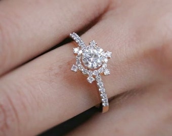 White Round Cut CZ Diamond Solitaire Halo Promise Engagement And Birthday Gift Ring For Mother