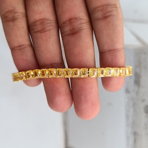 Bracciale tennis unisex con diamanti Signity taglio brillante giallo canarino da 13,6 ct / Bracciale da indossare per feste eleganti, regalo