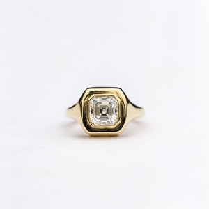 White Asscher Cut Diamond Bezel Set Ring | Custom Order in Silver, Gold with Moissanite & Lab Grown Diamond (As per order)