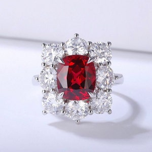 Red Cushion Cut Diamond Halo Bridesmaid Wedding Gift Ring | Custom Order in Silver, Gold with Moissanite & Lab Grown Diamond (As per order)