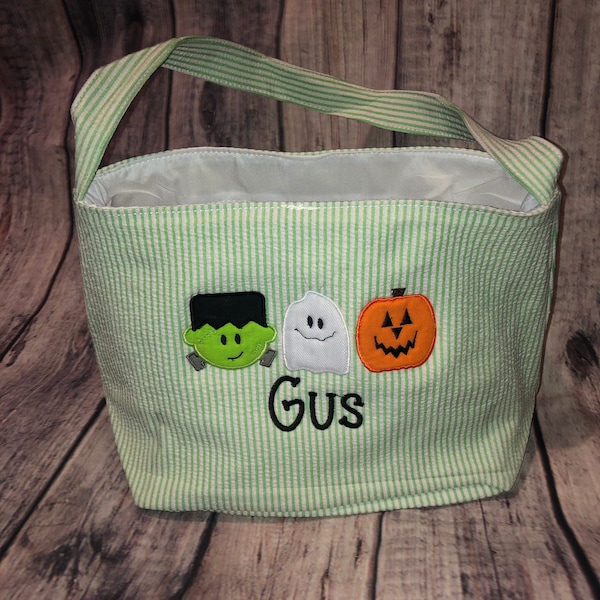 Personalized Halloween Basket with Monster Ghost Pumpkin Trio