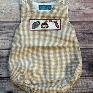 Baby Boy Gingham Tan Gingham Seersucker Bubble