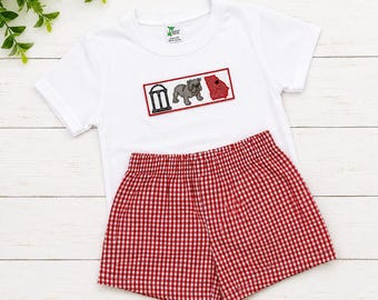 Embroidered Red Shorts Set