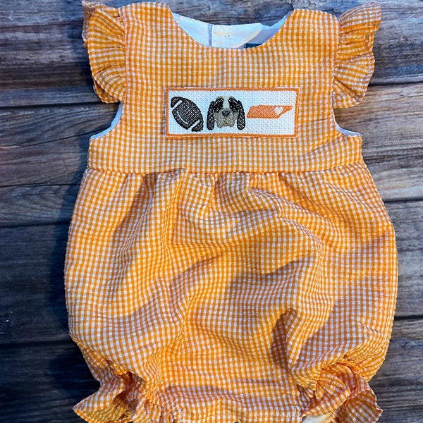 Baby Girl Orange Seersucker Bubble