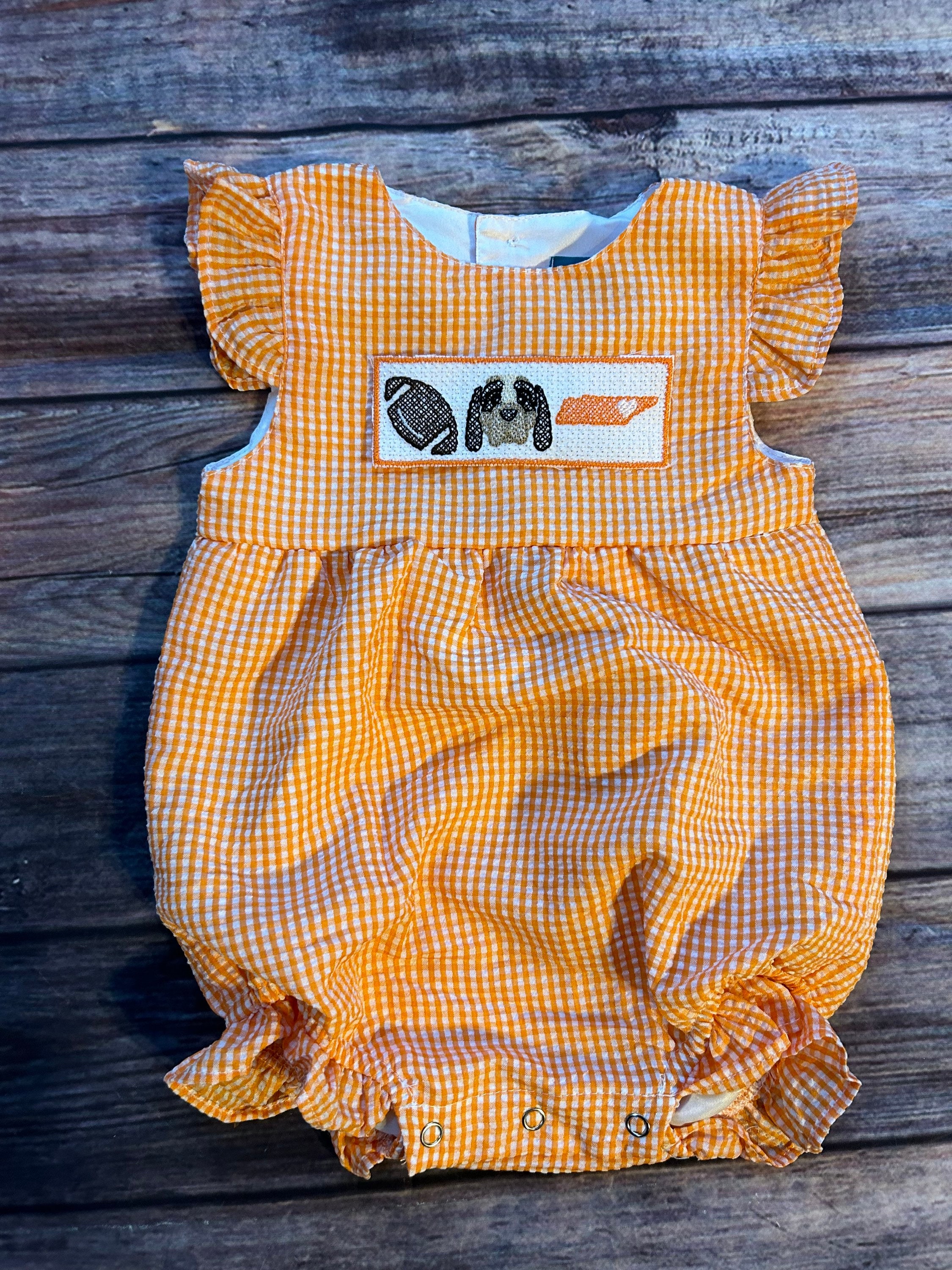 Baby Girl Orange Seersucker Bubble