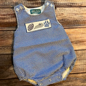 Embroidered Blue Gingham Seersucker Bubble