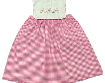 Pink Gingham Dress with Bunnies