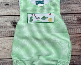 Baby Boy Green Seersucker Golf Bubble
