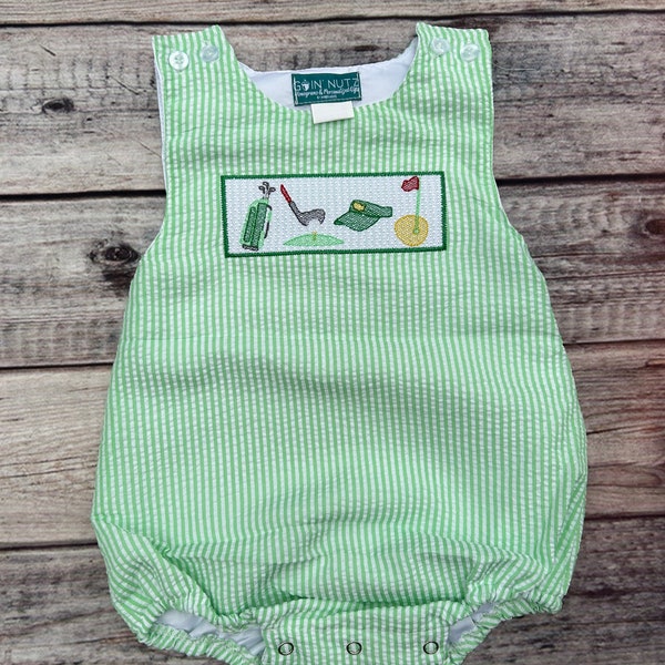 Burbuja de golf de seersucker verde para bebé niño