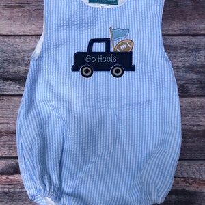 Striped Seersucker Bubble Custom Applique with Truck and Football