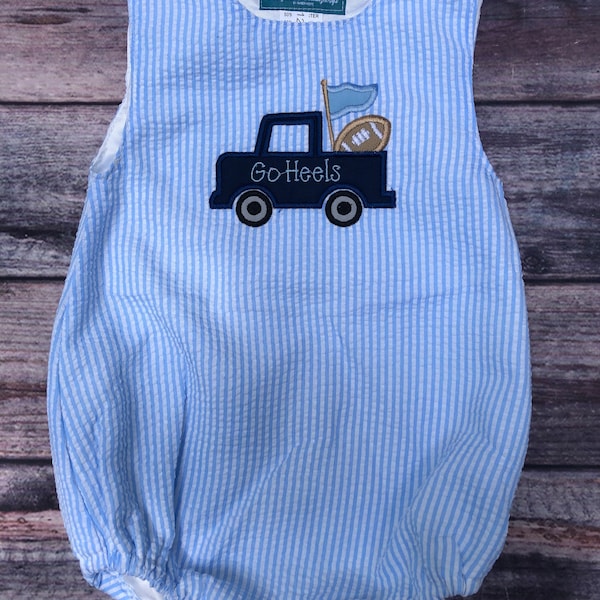 Striped Seersucker Bubble Custom Applique with Truck and Football