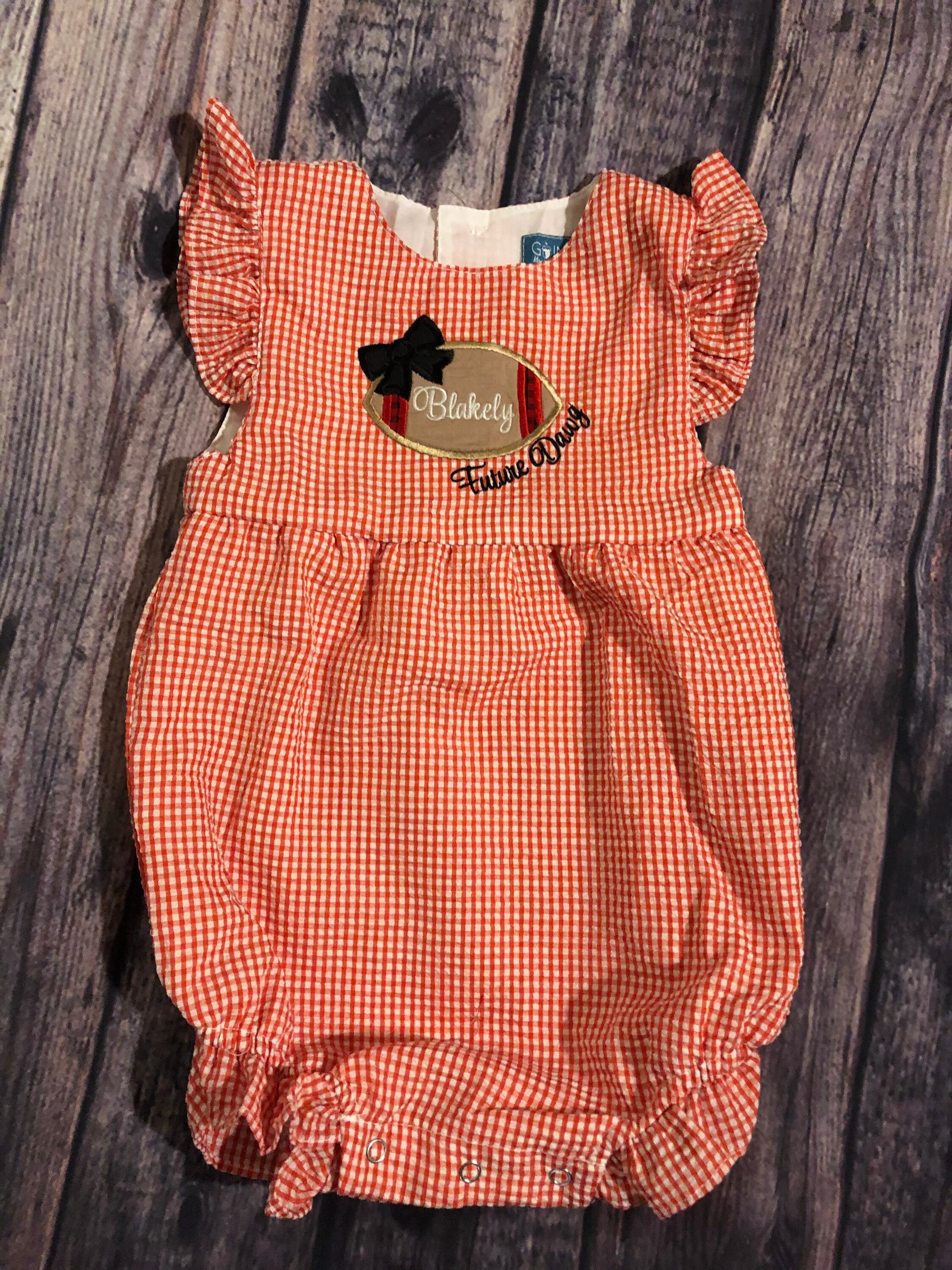 Baby Girl Seersucker Bubble Custom Applique Football