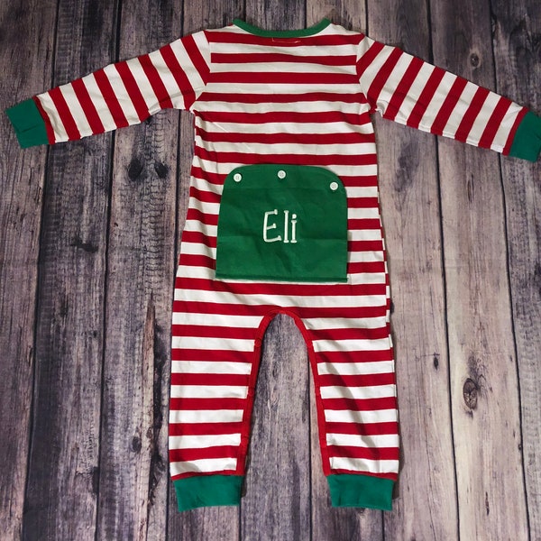 Personalized Red and White Butt Flap Romper