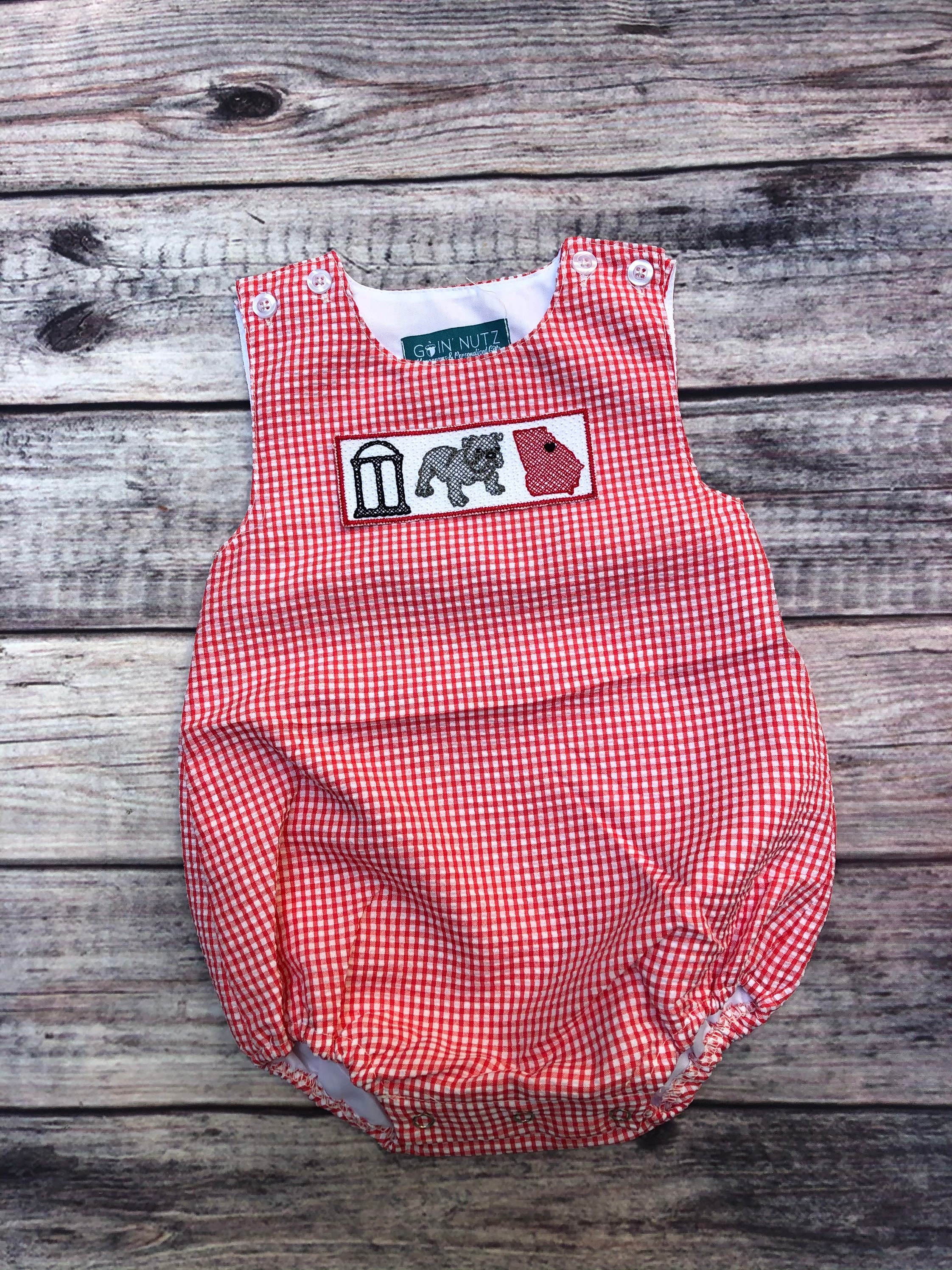 Baby Boy Red Gingham Seersucker Bubble