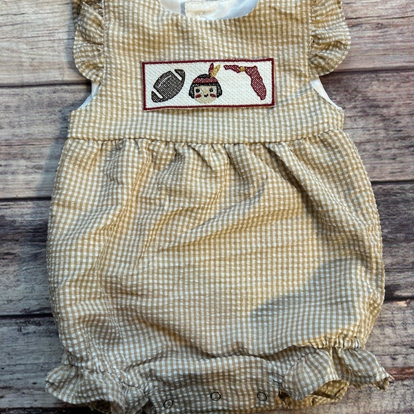 Baby Girl Tan Gingham Seersucker Bubble