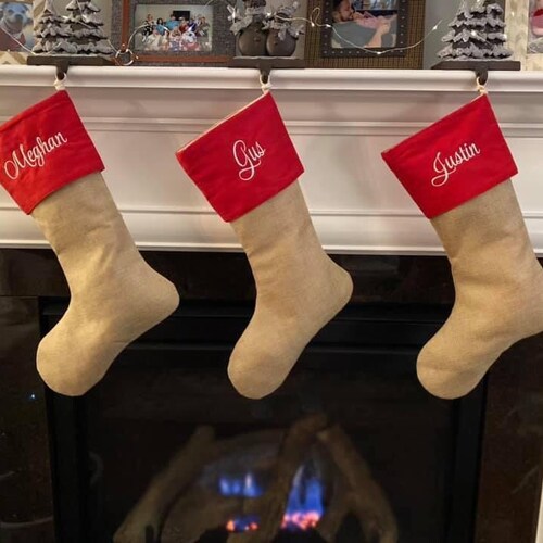 Family Christmas Stockings Burlap Stockings With Red Accent  Etsy