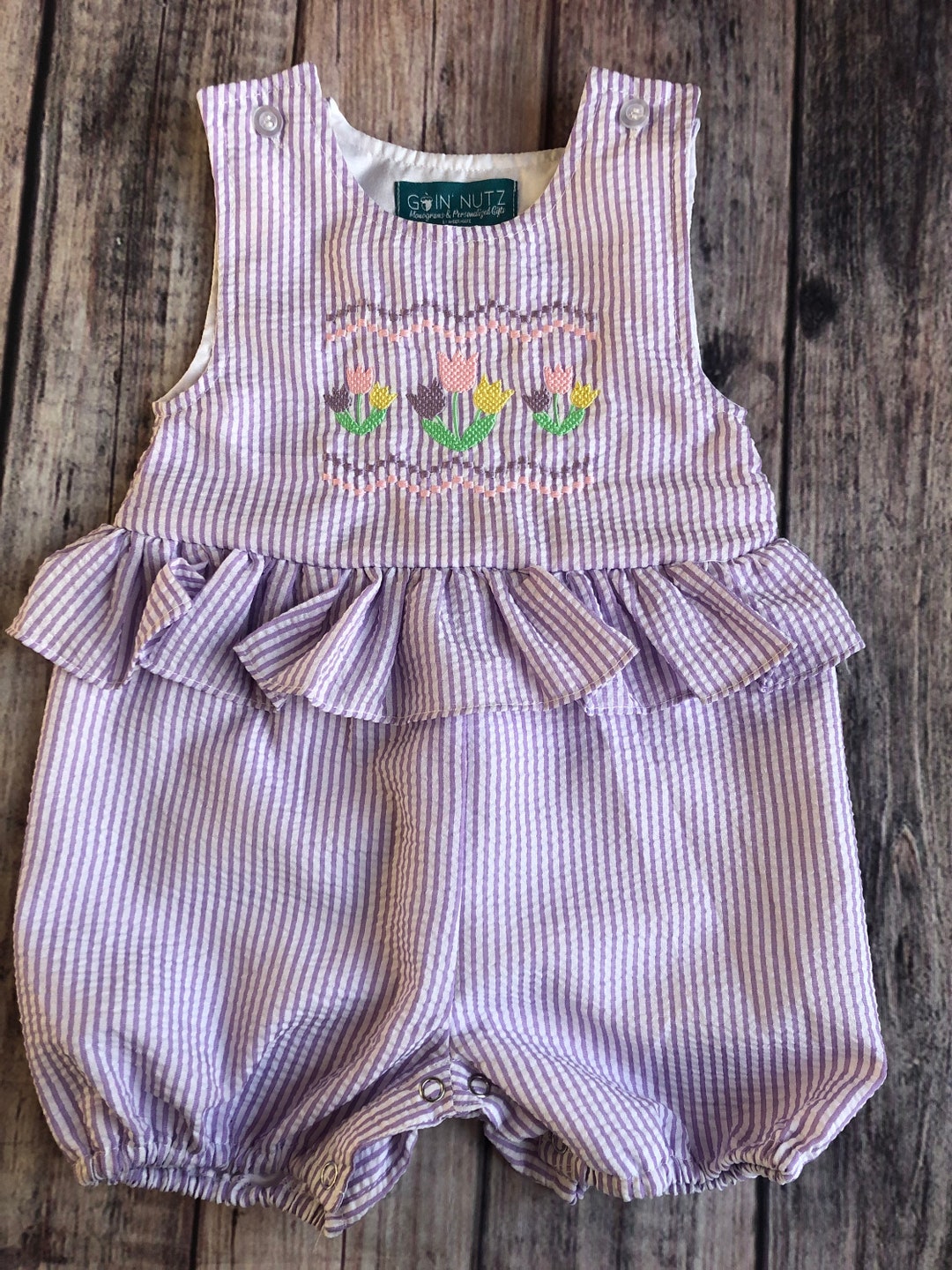 Claire & Charlie Baby Girls Pink Stripe Seersucker Bubble - Cherry Tie & Collar