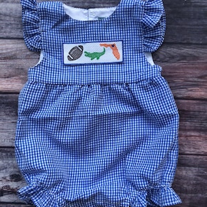 Baby Girl Blue Seersucker Bubble
