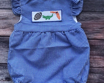 Baby Girl Blue Seersucker Bubble
