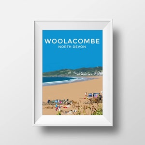 Woolacombe Beach Art Print | North Devon | Travel Poster | Gift | Nautical | Seaside | Coastal Illustration | Gift |